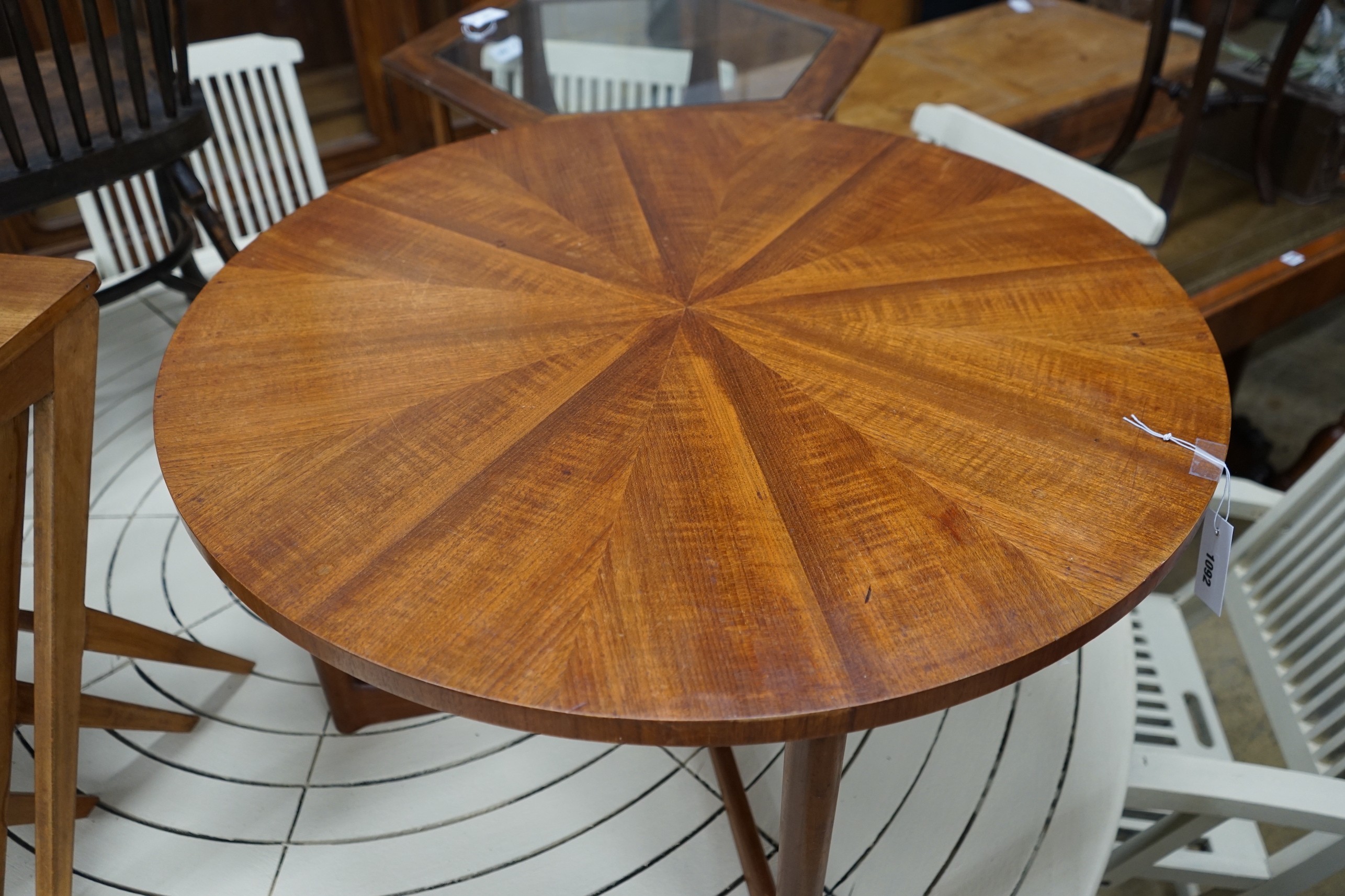 A Danish teak segmented top 1960's circular coffee table, diameter 83cm, height 46cm